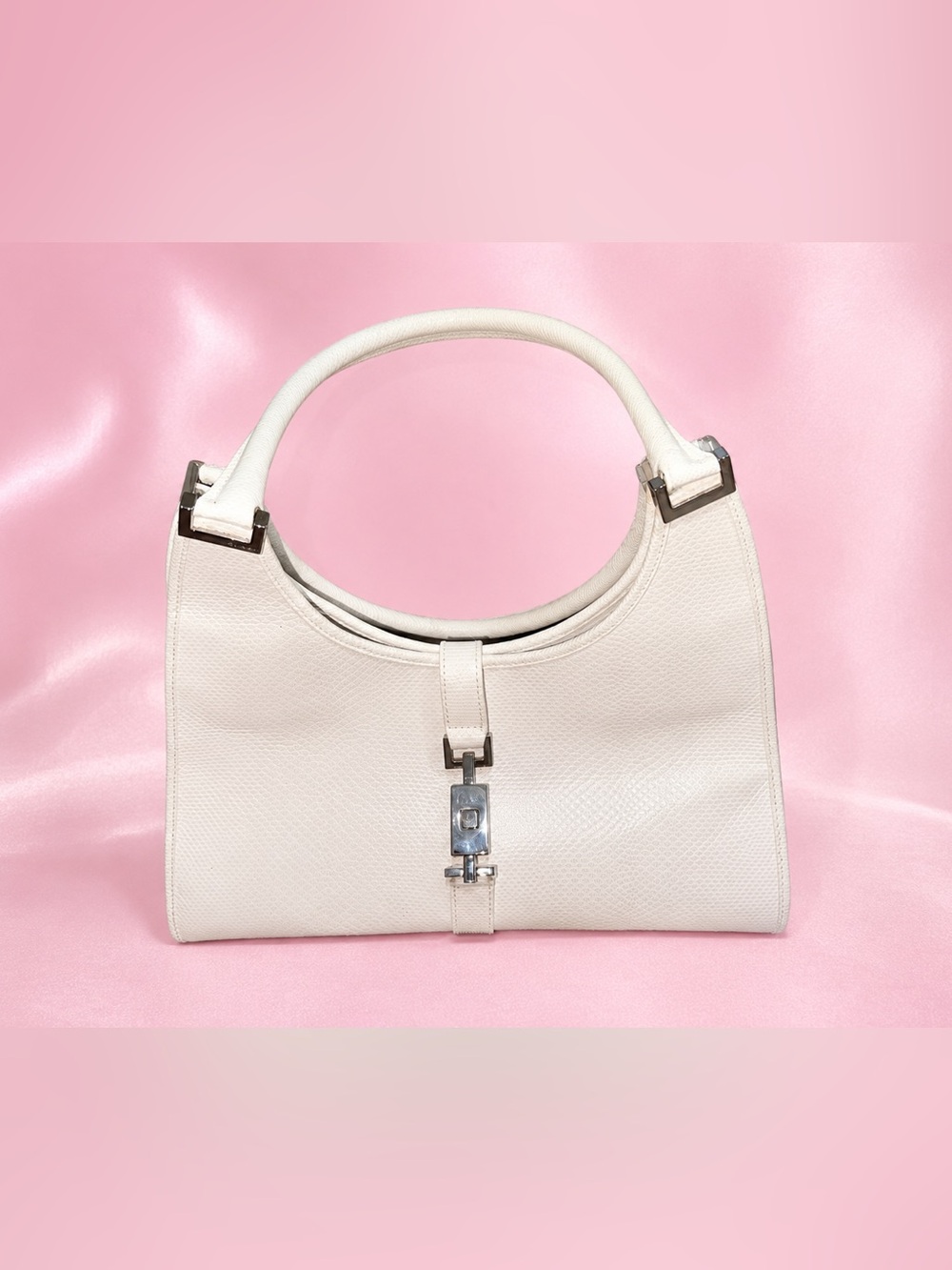 Gucci Jackie Rare White Python Leather Shoulder Bag with Silver Hardware